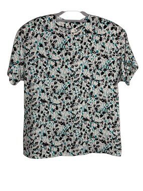 Vintage Country Sophisticates Pendleton Abstract Floral Blouse Teal White 10